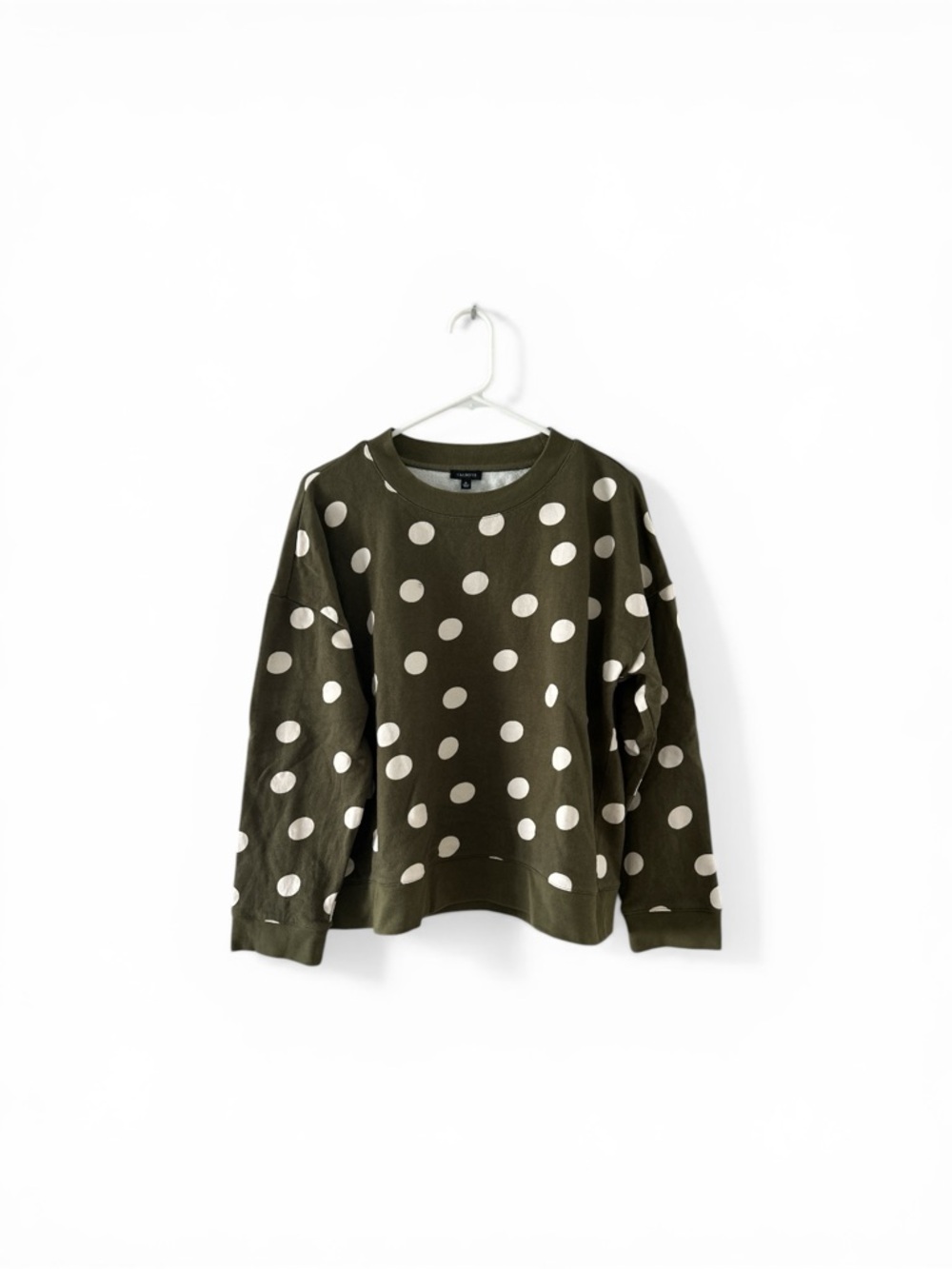 Talbots Olive Green Polka Dot Crew Sweatshirt